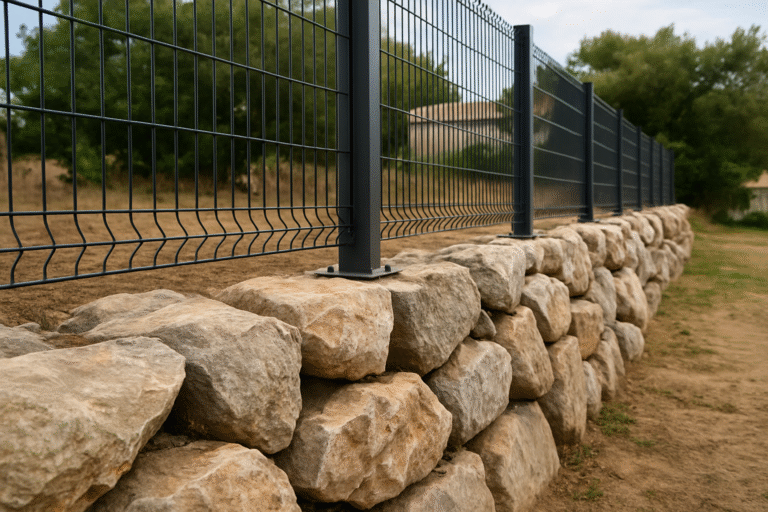 Clôture sur enrochement : techniques de pose, fixation et installation durable
